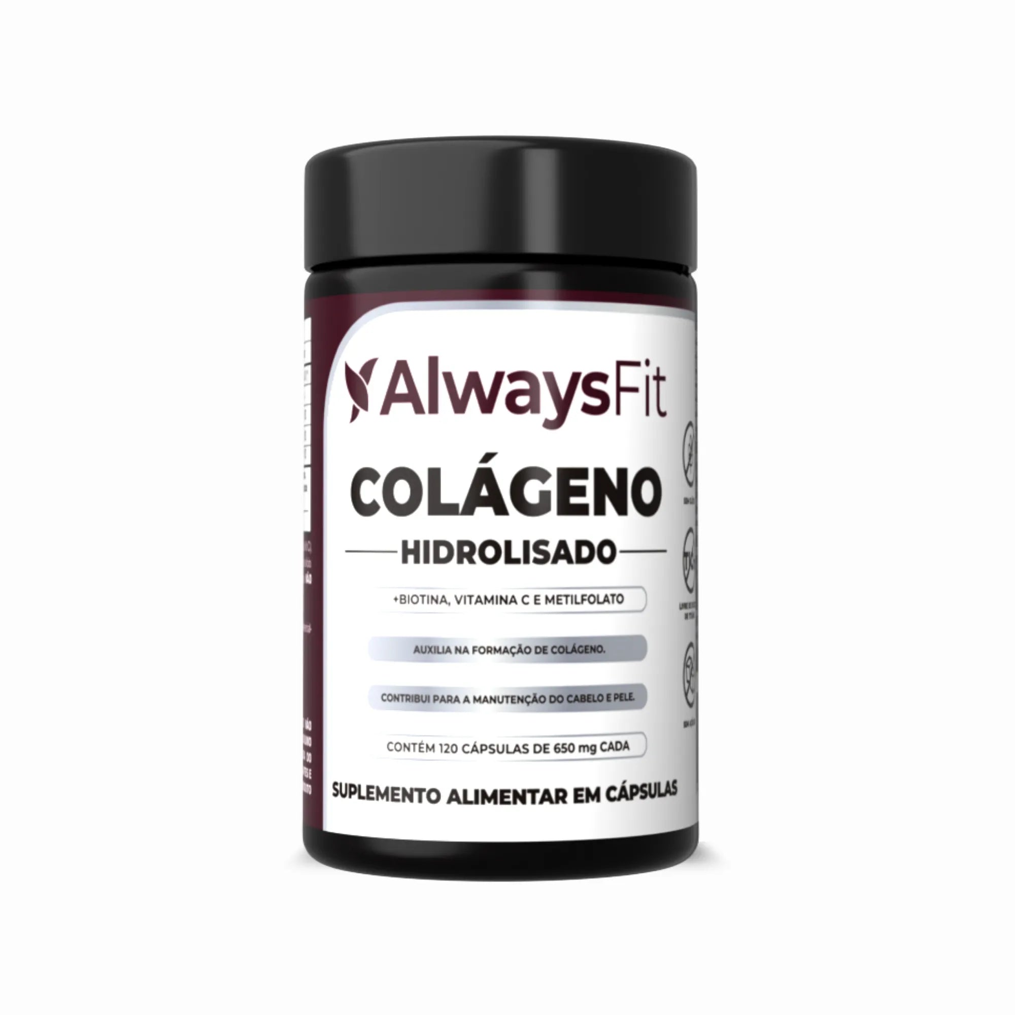 Colágeno Hidrolisado com Biotina, Metilfolato (B9) e Vitamina C - 120 Cápsulas