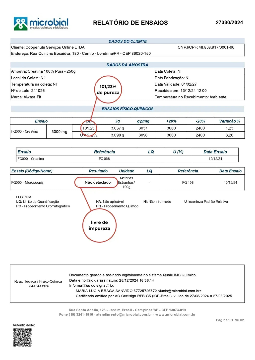 Creatina Monohidratada 100% Pura 250g