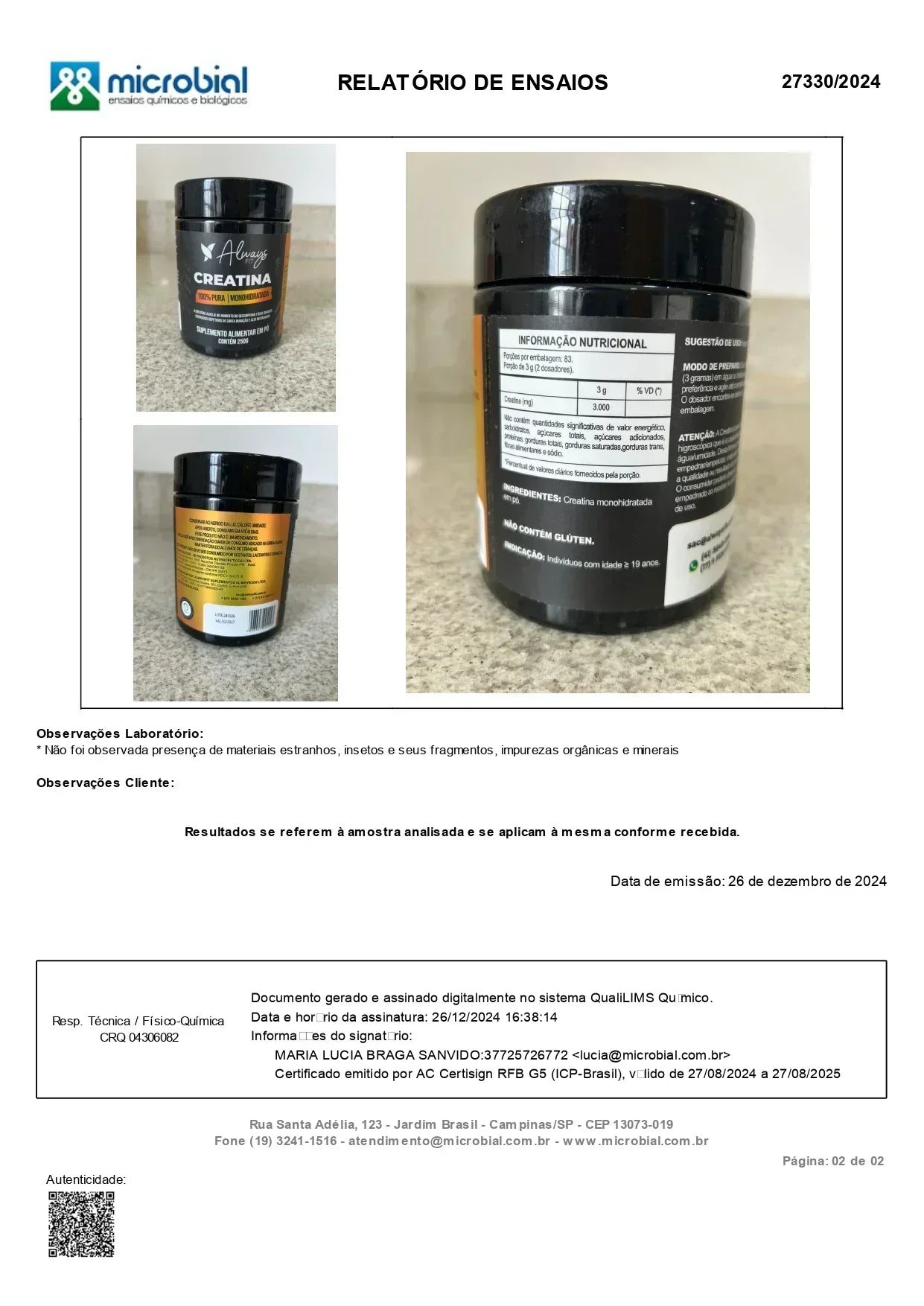 Creatina Monohidratada 100% Pura 250g