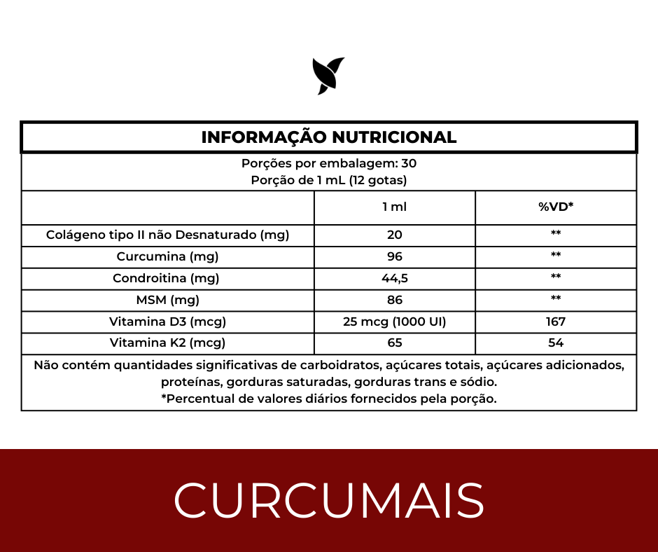 Curcumais - Cúrcuma, Vitamina D3, K2, MSM, Colágeno Tipo 2 e Condroitina