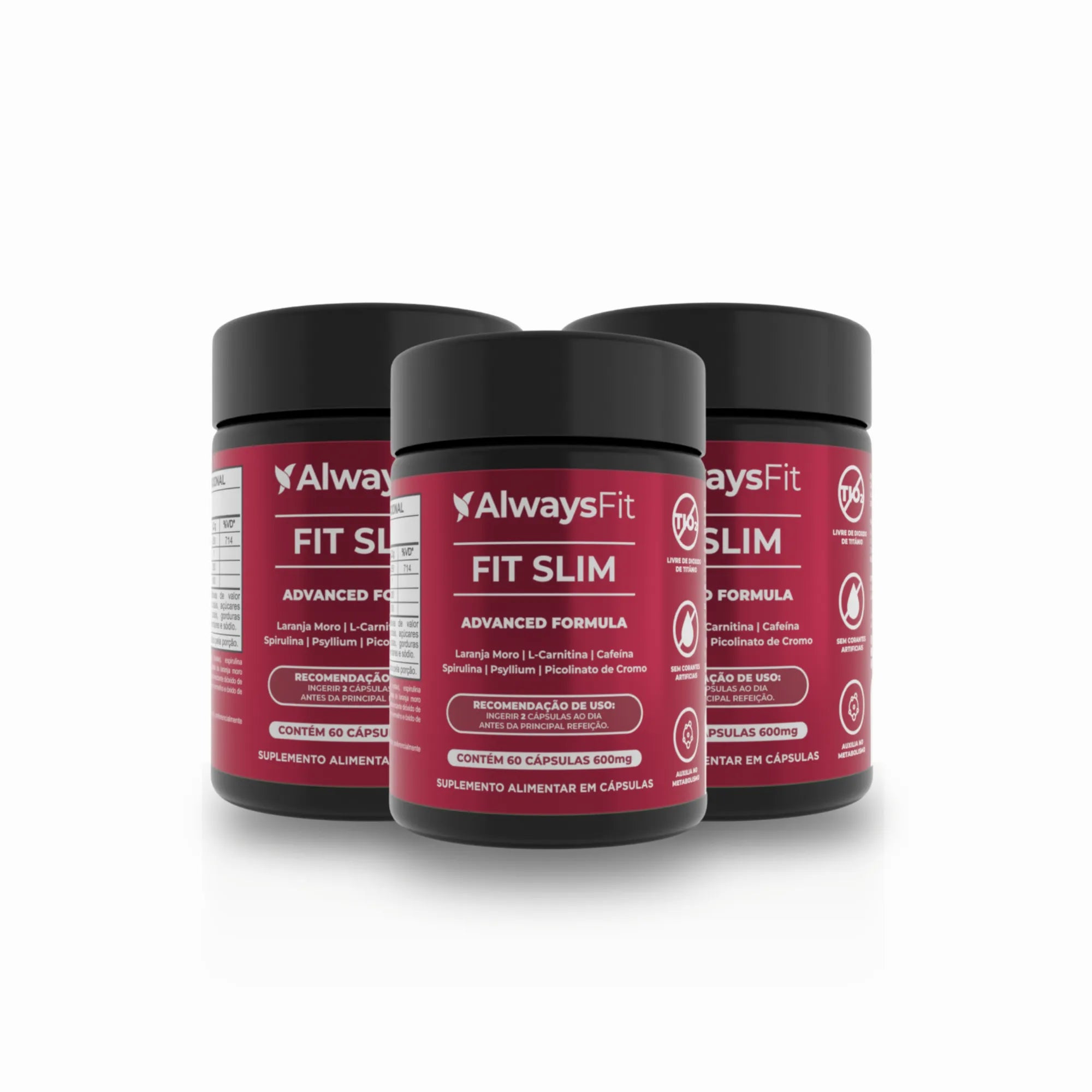 FitSlim - Laranja Moro, Cafeína, Carnitina, Psyllium, Cromo e Spirulina - 60 Cápsulas