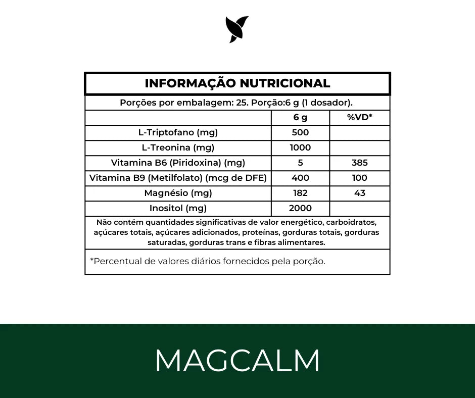 MagCalm - Magnésio, Inositol, L-Triptofano, L-Treonina, Camomila, Melissa