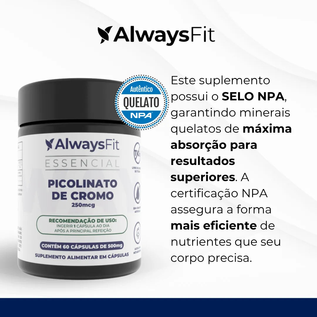 Picolinato de Cromo com 250mcg Dose Máxima- 60 Cápsulas