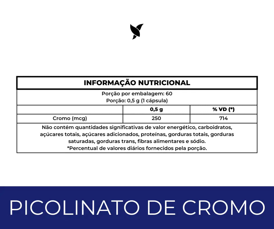 Picolinato de Cromo com 250mcg Dose Máxima- 60 Cápsulas